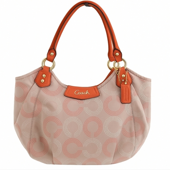 Coach Handbags - Coach Ashley Dotted Op Art Tote in Khaki With Salmon Interior (F23311)